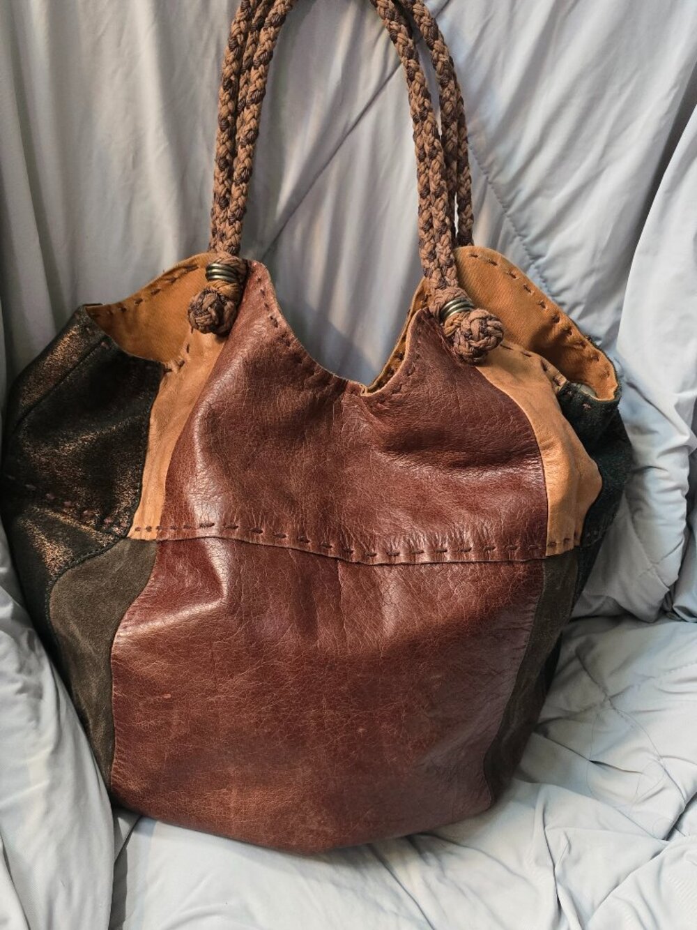 The Sak Indio Patchwork Leather Hobo Bag - Excellent Braided Straps! - Picture 2 of 10